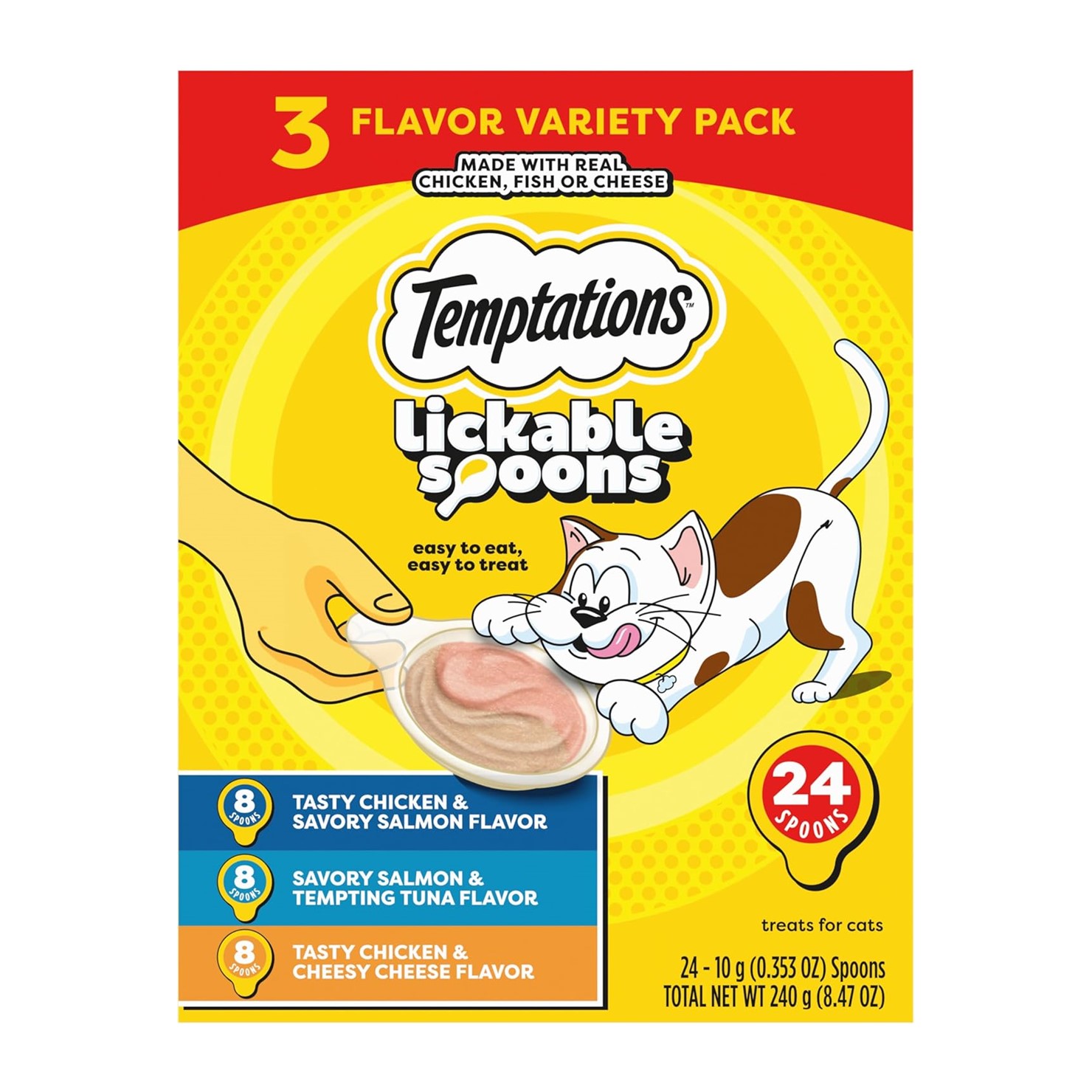 Temptations Lickable Spoons Wet Cat Treat Variety x 24 - Cucharas lamibles variadas x 24